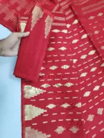 Red tampol half silk jamdani whit blouse - Image 2