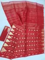 Red tampol half silk jamdani whit blouse - Image 3