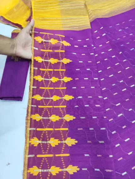 Purpul yellow half silk jamdani whit blouse