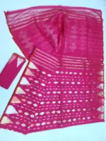 Magenta 3 jori tampol half silk jamdani whit blouse - Image 3