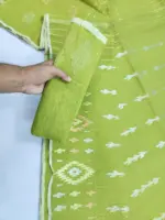 Lime Green Half silk jamdani whit blouse - Image 2