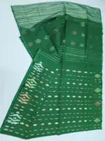 dark green 3 jori half silk jamdani whit blouse - Image 3