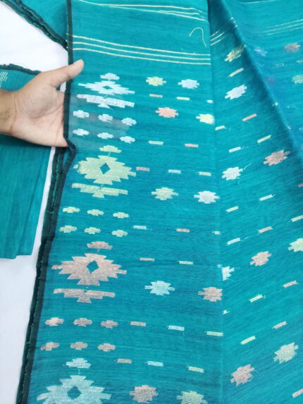 Seagreen half silk jamdani  whit blouse