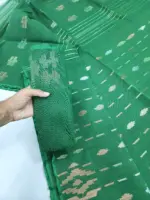 dark green 3 jori half silk jamdani whit blouse - Image 2