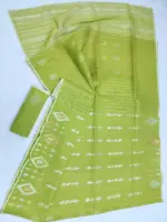 Lime Green Half silk jamdani whit blouse - Image 3