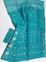 Seagreen half silk jamdani whit blouse - Image 3