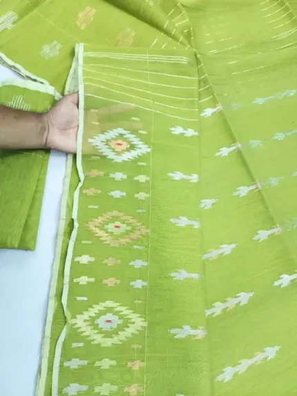 Lime Green Half silk jamdani whit blouse