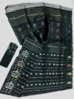 black 3 jori half silk jamdani whit blouse - Image 3