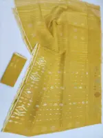 Mastered yellow 3 jori half silk jamdani whit blouse - Image 3
