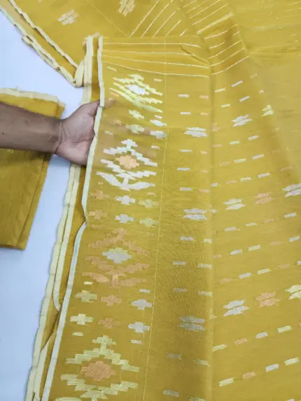 Mastered yellow 3 jori half silk jamdani whit blouse