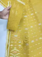 Mastered yellow 3 jori half silk jamdani whit blouse - Image 2