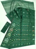 Bottol green 3 jori Half silk jamdani whit blouse - Image 3