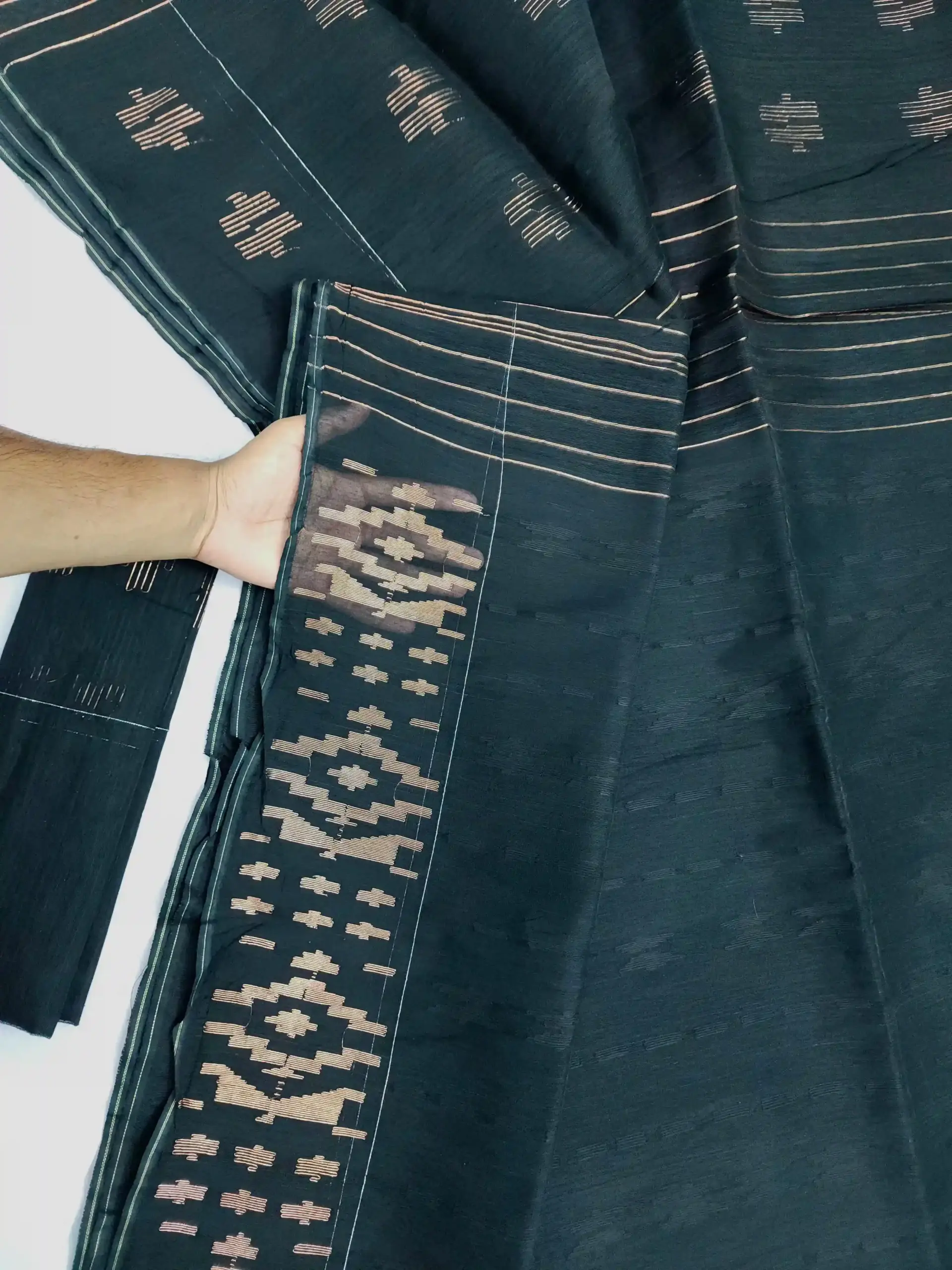 compressed_1784535997154 Copper Black half silk jamdani whit blouse - Image 1