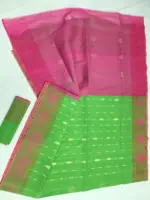Parrot Green  Pink half silk jamdani whit blouse - Image 3