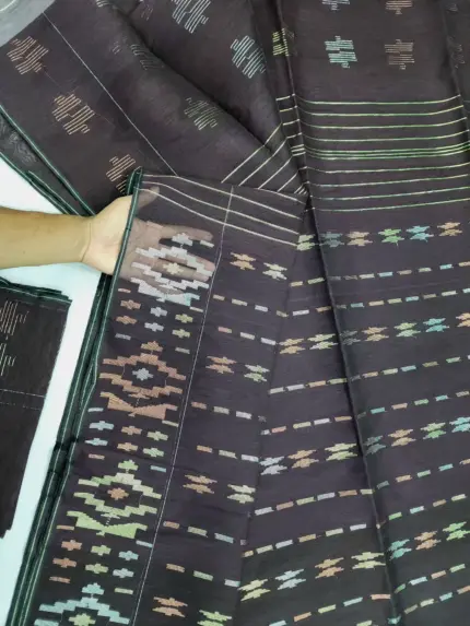 Dark coffee half silk jamdani whit blouse