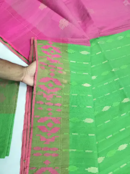 Parrot Green  Pink half silk jamdani whit blouse