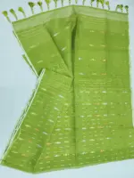 Lime Green 3 jori half silk jamdani - Image 3