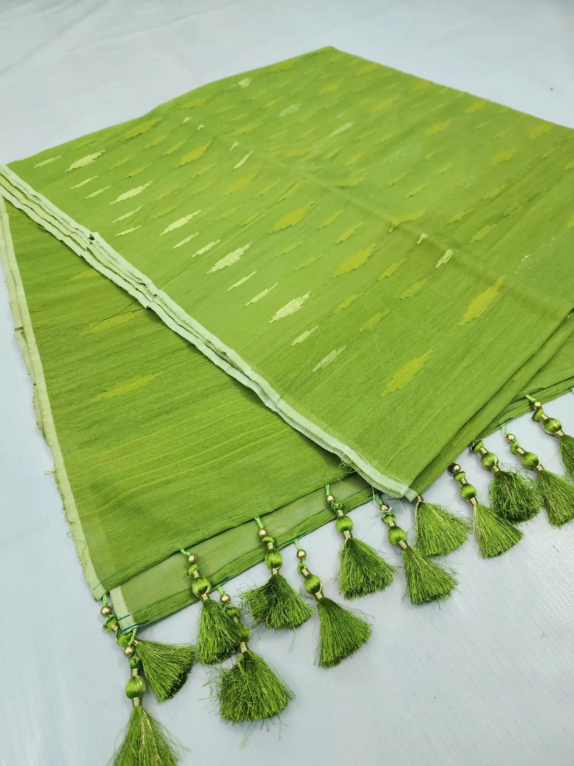 compressed_1784542067726 Lime Green Half silk jamdani - Image 1