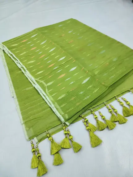 Lime Green 3 jori half silk jamdani