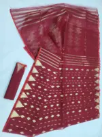 Maroon tampol half silk jamdani whit blouse - Image 3