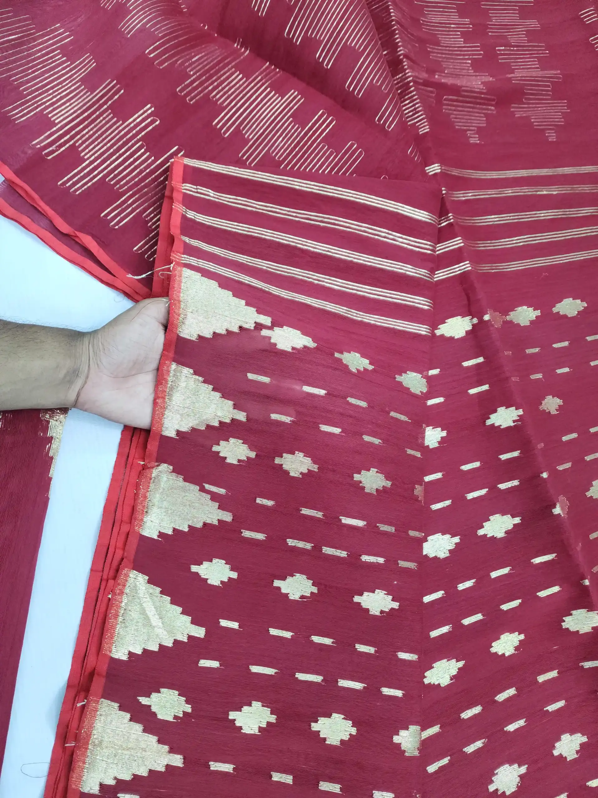 compressed_1784568820292 Maroon tampol half silk jamdani whit blouse - Image 1
