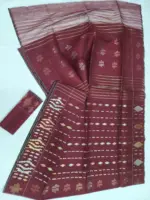 Mark maroon 3 jori half silk jamdani whit blouse - Image 3