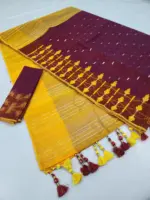 Maroon yellow pona-par half silk jamdani whit blouse
