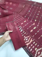 Mark maroon 3 jori half silk jamdani whit blouse - Image 2
