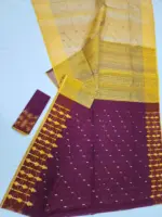 Maroon yellow pona-par half silk jamdani whit blouse - Image 3