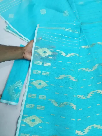 Sky blue half silk jamdani whit blouse
