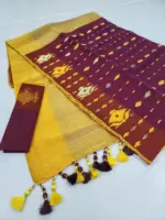 Maroon yellow half silk jamdani whit blouse