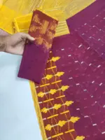 Maroon yellow pona-par half silk jamdani whit blouse - Image 2