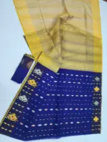 Blue yellow halfsilk jamdani whit blouse - Image 3