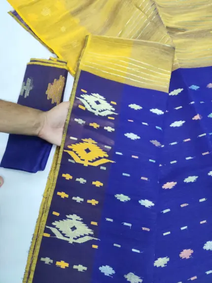 Blue yellow halfsilk jamdani whit blouse