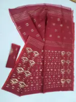 Maroon ful-par half silk jamdani whit blouse - Image 3