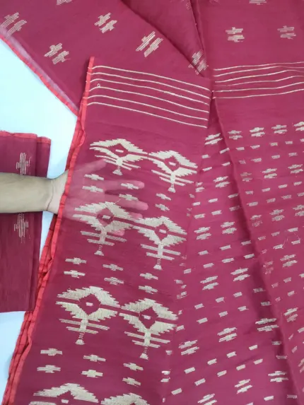 Maroon ful-par half silk jamdani whit blouse