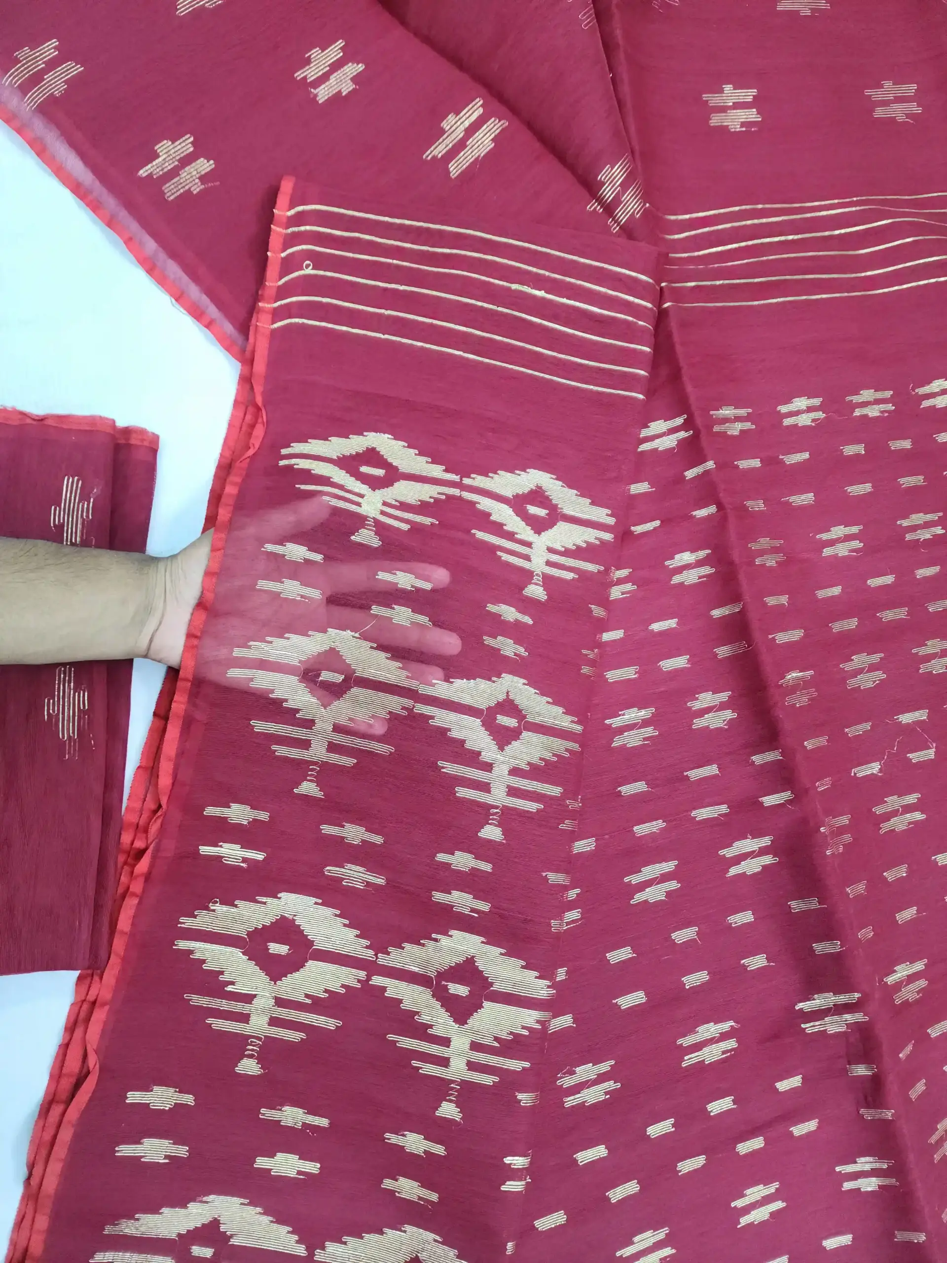 compressed_1784570693724 - Copy Maroon ful-par half silk jamdani whit blouse - Image 1