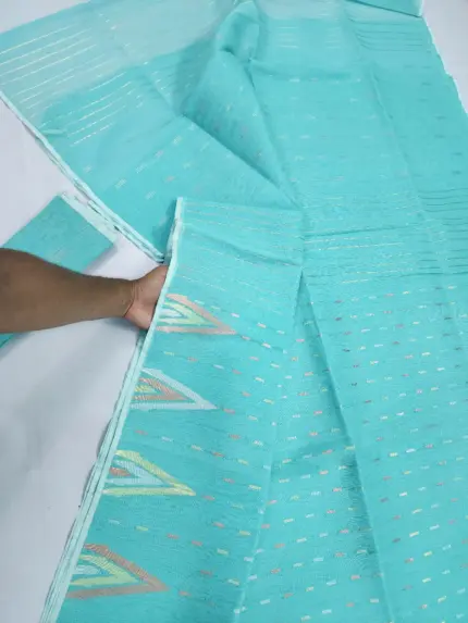 Lite sky blue half silk jamdani whit blouse
