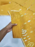 Mustared yellow 3 jori half silk jamdani whit blouse - Image 2