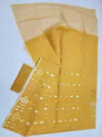 Mustared yellow 3 jori half silk jamdani whit blouse - Image 3