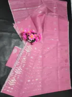 Mof pink 3 jori half silk jamdani whit blouse - Image 3