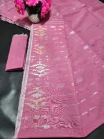 Mof pink 3 jori half silk jamdani whit blouse - Image 2
