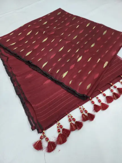 Dark Maroon half silk jamdani saee