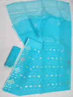 Sky blue 3 jori Half silk jamdani whit blouse - Image 3