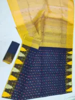 Dark blue yellow Half silk jamdani whit blouse - Image 3