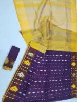 Blue maroon yellow Half silk jamdani whit blouse - Image 2