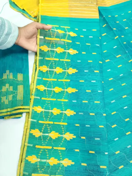 Seagreen yellow Half silk jamdani whit blouse