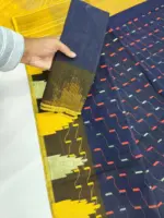 Dark blue yellow Half silk jamdani whit blouse - Image 2