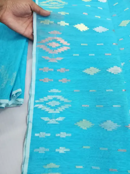 Sky blue 3 jori Half silk jamdani whit blouse
