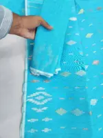 Sky blue 3 jori Half silk jamdani whit blouse - Image 2